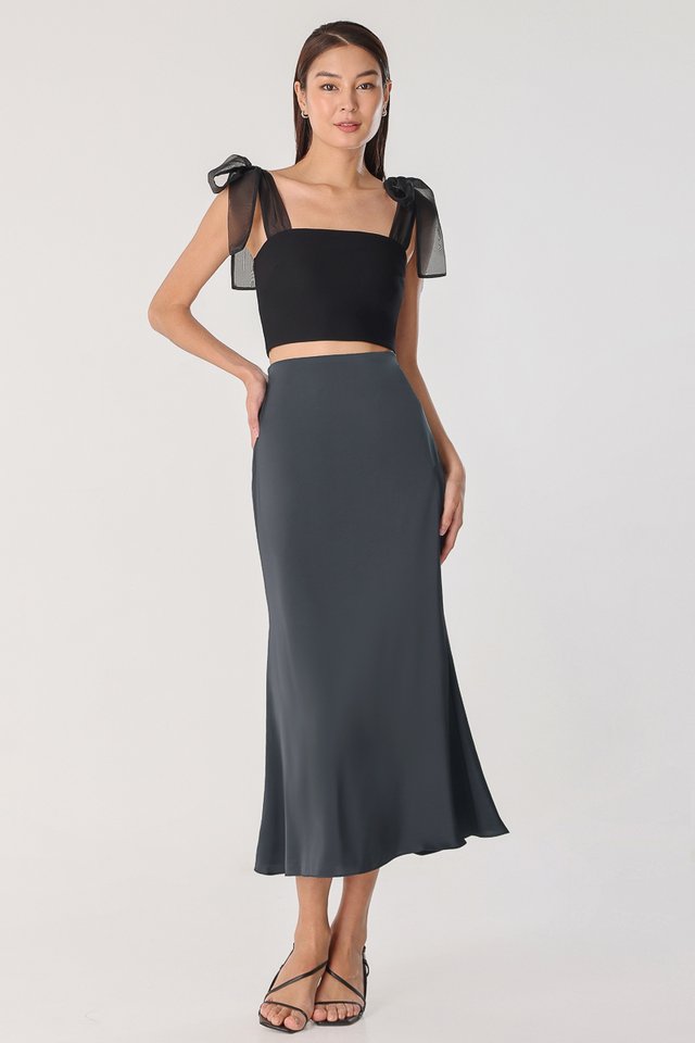 GEORGINA SATIN BIAS SKIRT (GUNMETAL)