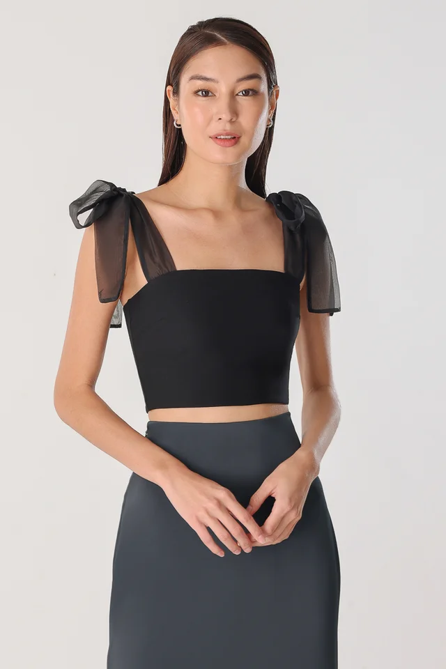 CECILIA PADDED ORGANZA TIE-RIBBON TOP (BLACK)