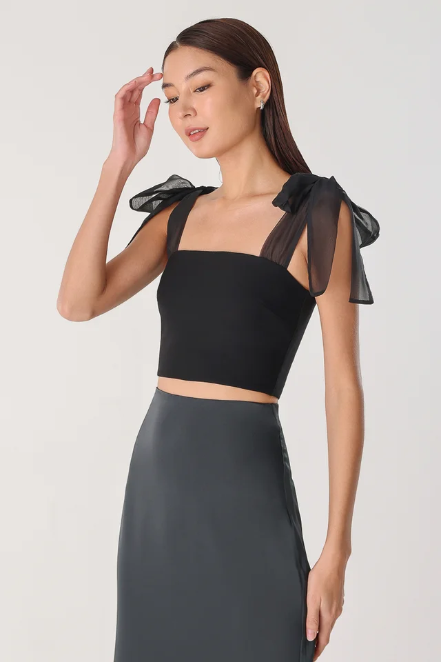 CECILIA PADDED ORGANZA TIE-RIBBON TOP (BLACK)