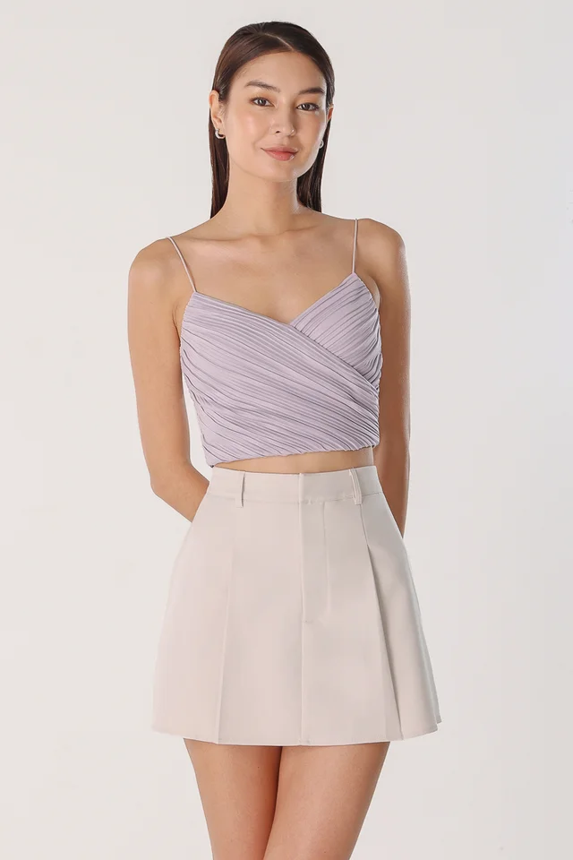 ARIS SATIN PLEATED WRAP CAMI TOP (LAVENDER)