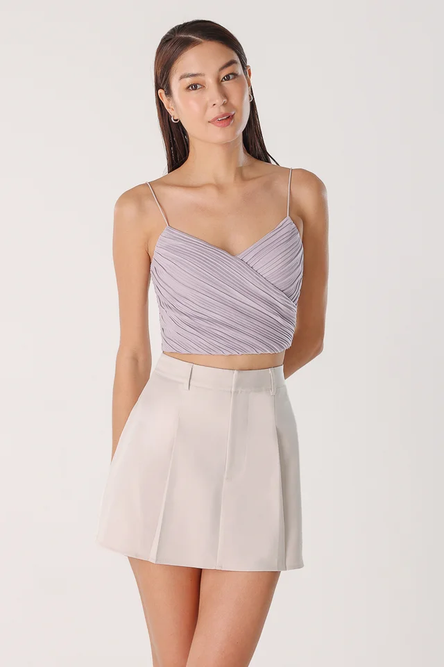 ARIS SATIN PLEATED WRAP CAMI TOP (LAVENDER)