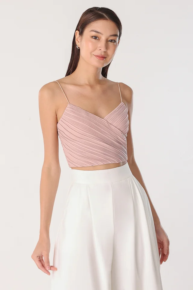 ARIS SATIN PLEATED WRAP CAMI TOP (RIBBON PINK)