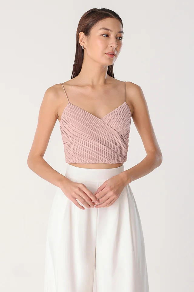 ARIS SATIN PLEATED WRAP CAMI TOP (RIBBON PINK)