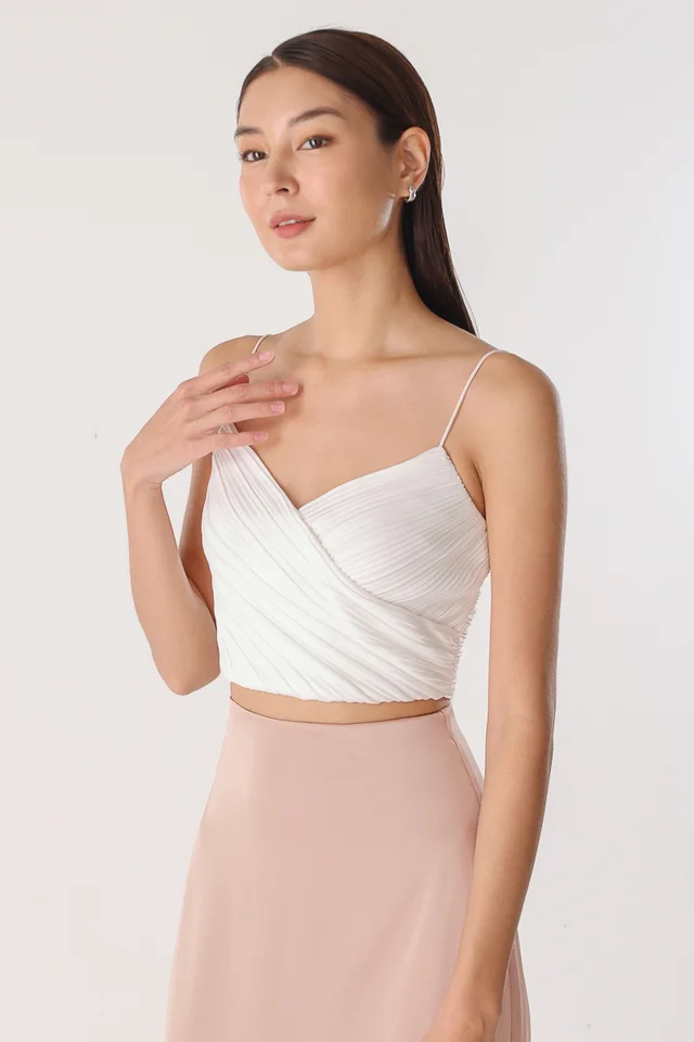 ARIS SATIN PLEATED WRAP CAMI TOP (WHITE)