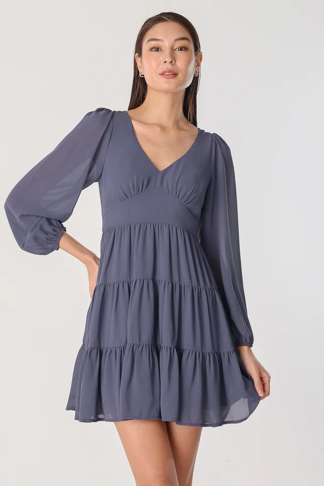 DANESSA BABYDOLL TIERED DRESS (DUSTY BLUE)
