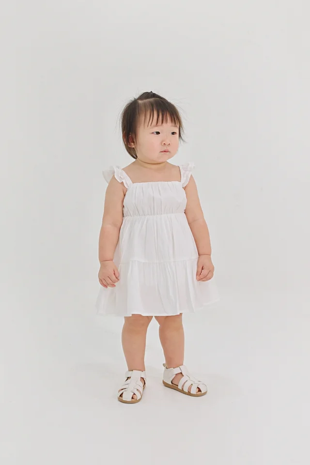ROSALIE RUCHED RUFFLES DRESS (WHITE) - MINI GIRL