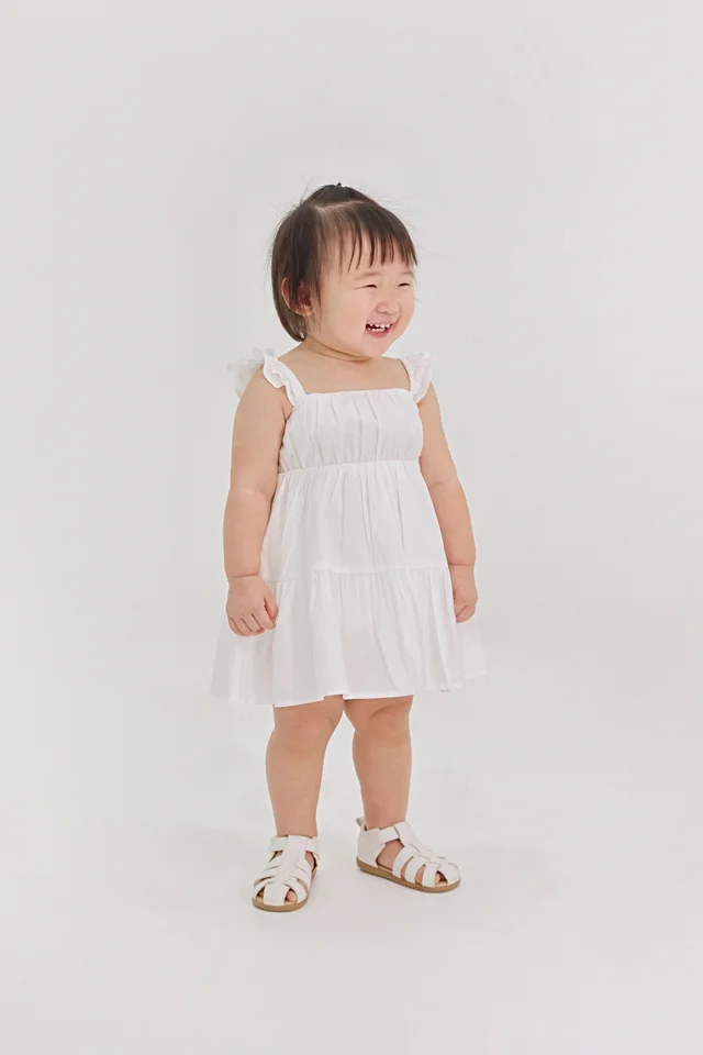 ROSALIE RUCHED RUFFLES DRESS (WHITE) - MINI GIRL