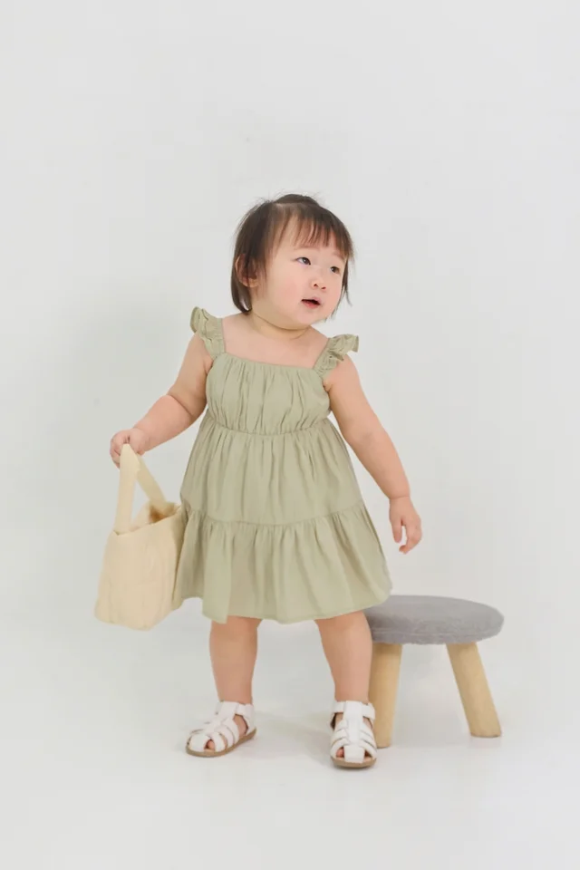 ROSALIE RUCHED RUFFLES DRESS (NATURE) - MINI GIRL