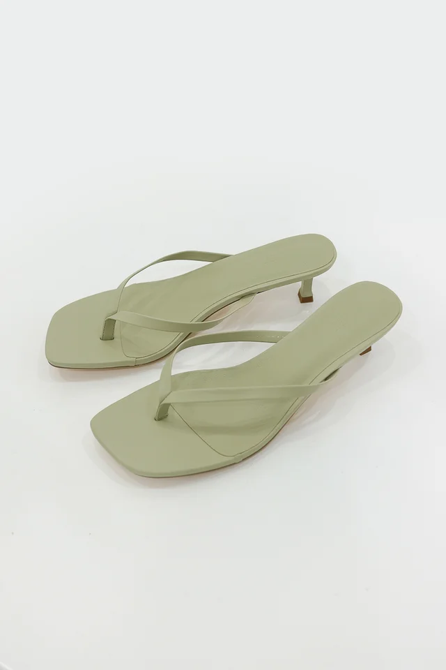 TANYA SLIPPER KITTEN HEELS (SAGE)