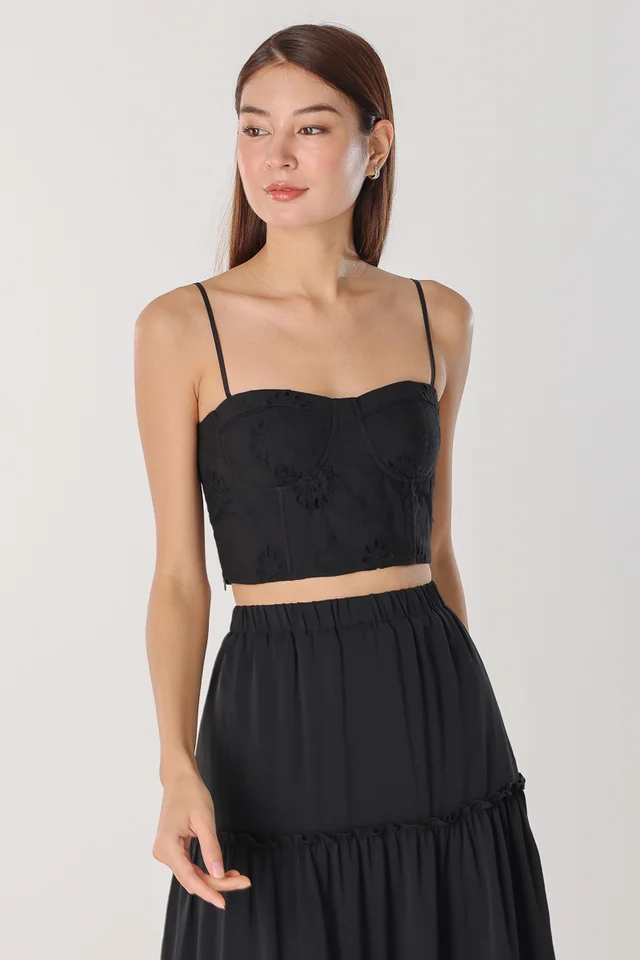 LORELEI PADDED EYELET CAMI TOP (BLACK)