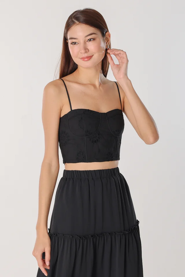 LORELEI PADDED EYELET CAMI TOP (BLACK)