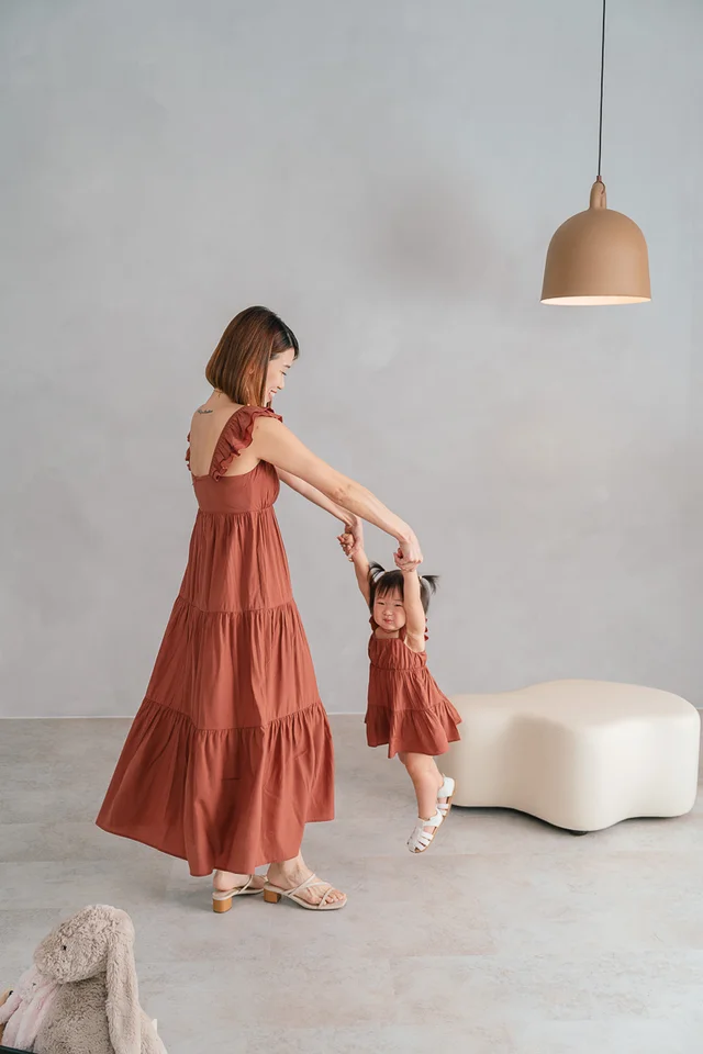 ROSALIE RUCHED RUFFLES DRESS (BRICK) - MINI GIRL