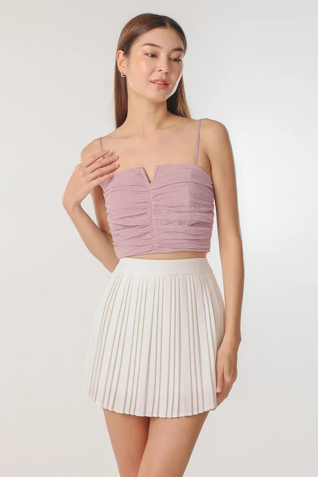 JAYDE V-NOTCHED TEXTURED PADDED RUCHED TOP (ROSE PINK)