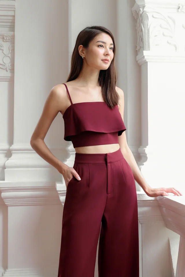ZOLYN PADDED OVERLAY CAMI TOP (WINE)
