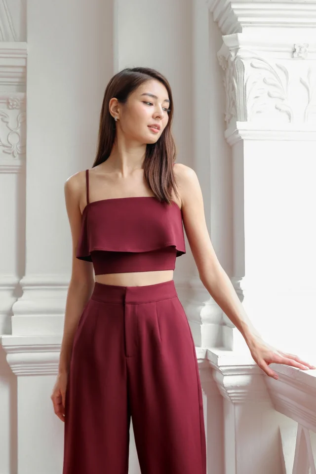 ZOLYN PADDED OVERLAY CAMI TOP (WINE)
