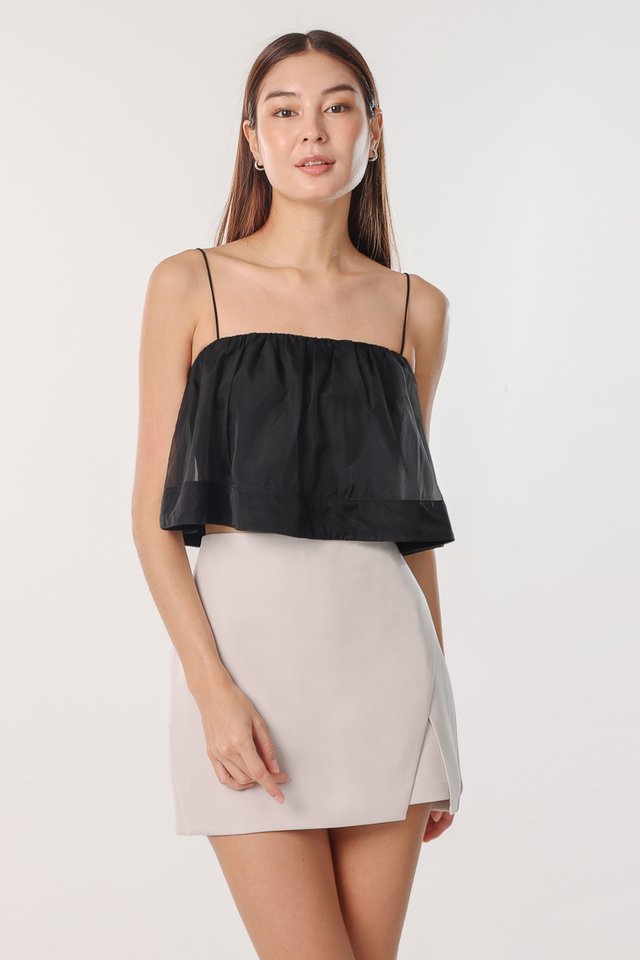 ZEN PADDED ORGANZA OVERLAY CAMI TOP (BLACK)