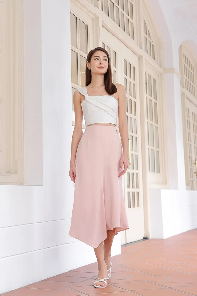 GINETTE ASYMMETRICAL DRAPE MIDAXI SKIRT (SAKURA)