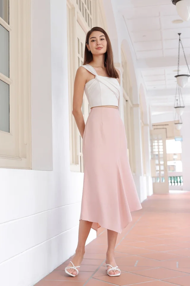 GINETTE ASYMMETRICAL DRAPE MIDAXI SKIRT (SAKURA)