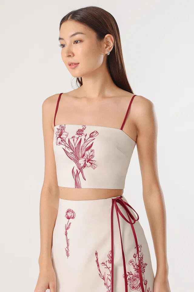 BLISS PADDED FLORAL CAMI TOP (OFF-WHITE WITH RED FLORALS)