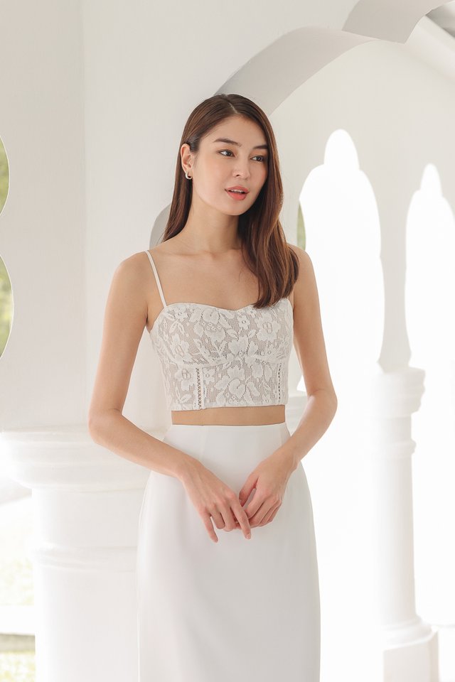 CHRYSTAL FLORAL LACE CAMI TOP (WHITE)