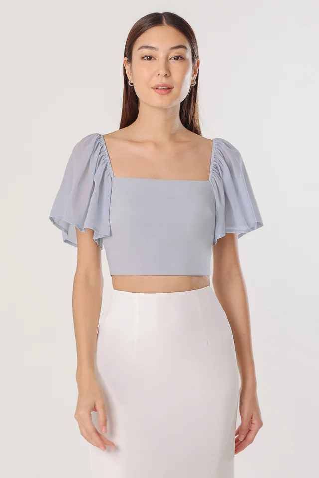 SHERRINE CHIFFON FLUTTER SLEEVE TOP (SERENE BLUE)