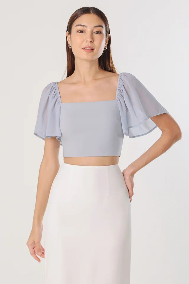 SHERRINE CHIFFON FLUTTER SLEEVE TOP (SERENE BLUE)