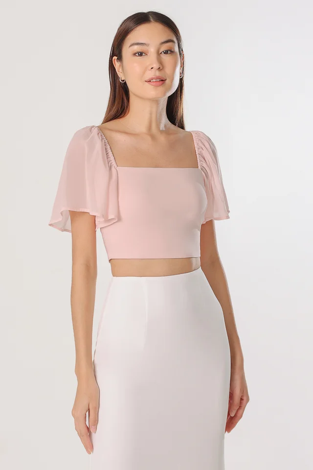 SHERRINE CHIFFON FLUTTER SLEEVE TOP (SOUFFLE PINK)