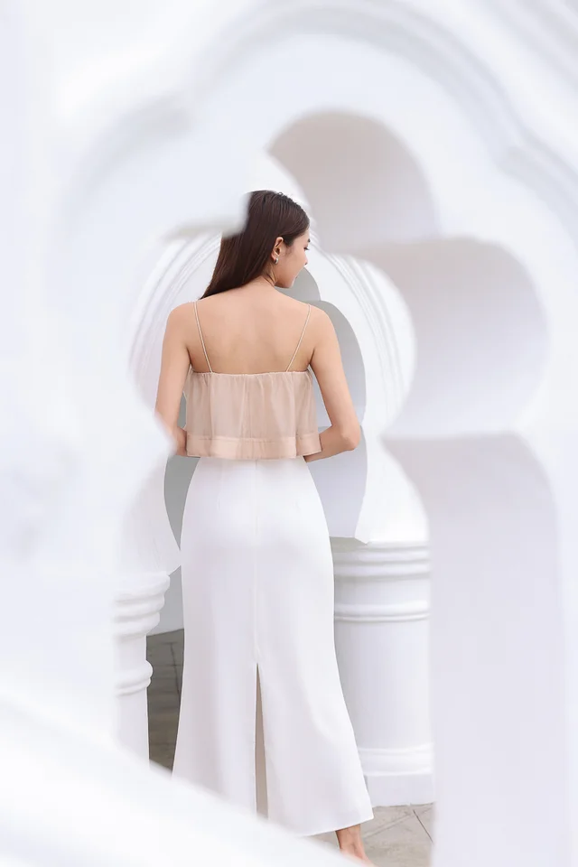 PAULINA BIAS BACK SLIT MAXI SKIRT - REGULAR (WHITE)