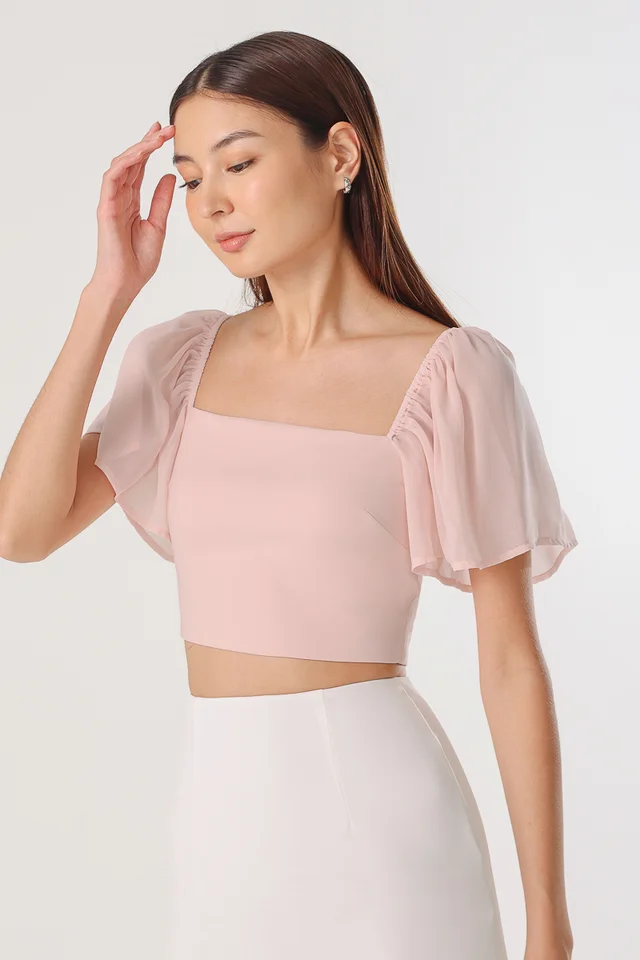 SHERRINE CHIFFON FLUTTER SLEEVE TOP (SOUFFLE PINK)