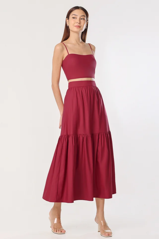ZEYNA THICK WAISTBAND DROPWAIST MAXI SKIRT (RUBY RED)