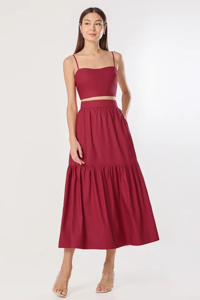 ZEYNA THICK WAISTBAND DROPWAIST MAXI SKIRT (RUBY RED)