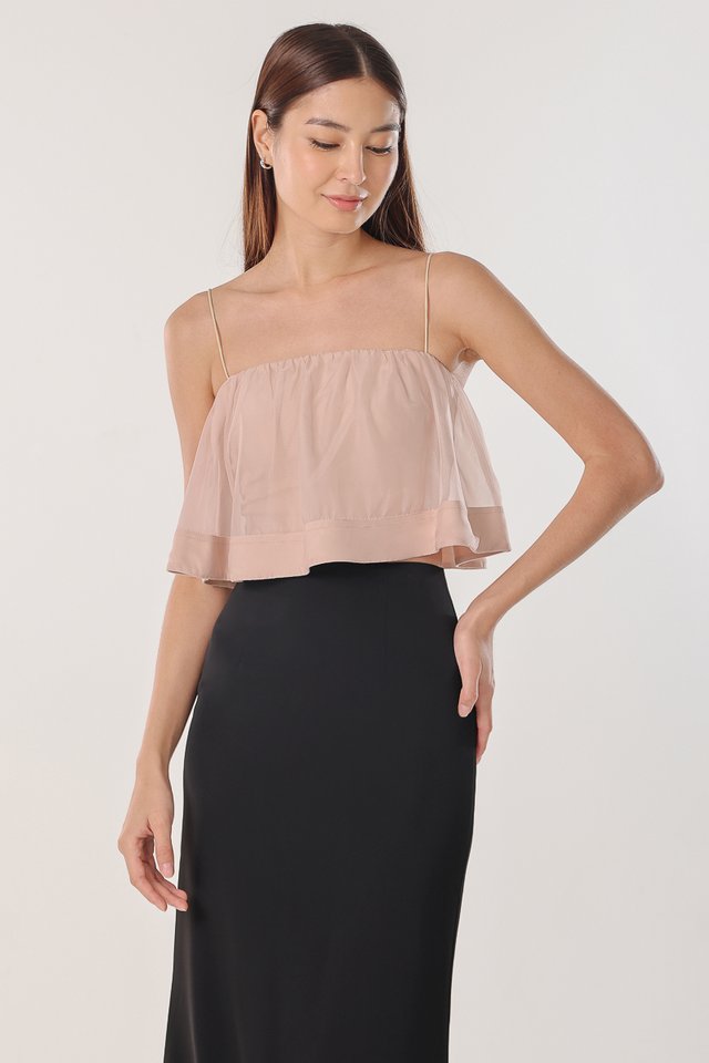 ZEN PADDED ORGANZA OVERLAY CAMI TOP (CHAMPAGNE) 