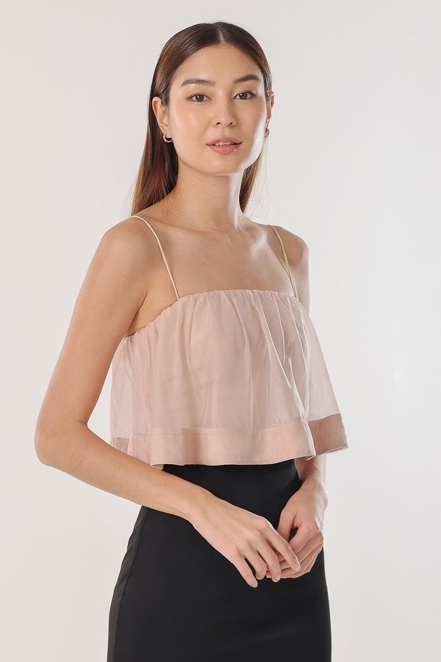 ZEN PADDED ORGANZA OVERLAY CAMI TOP (CHAMPAGNE) 