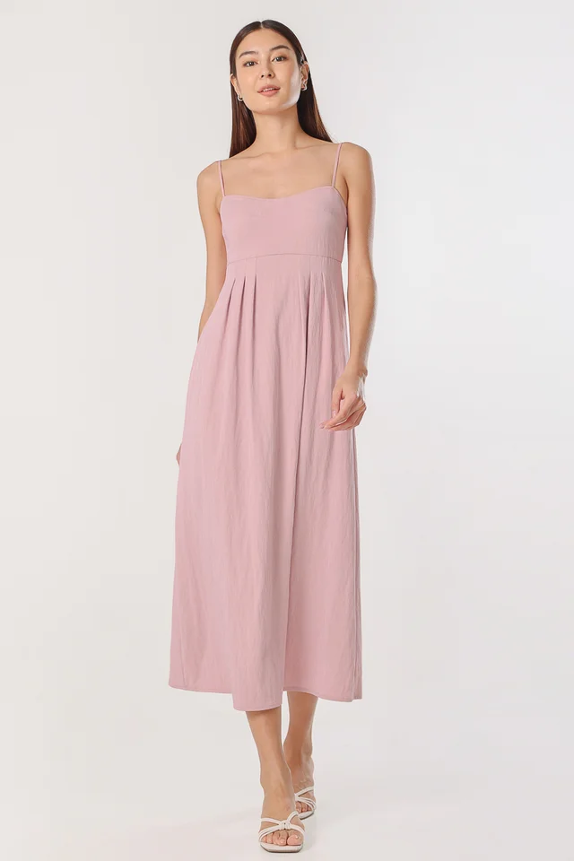 ERIN PADDED SIDE PLEATED MIDAXI DRESS (SOFT PINK)