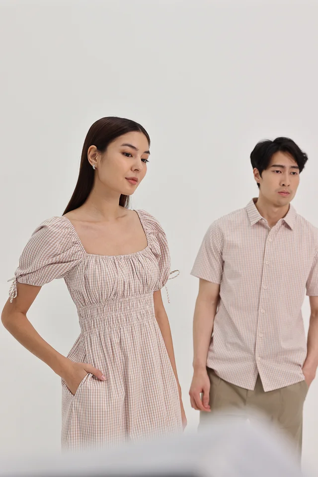 AIDEN GINGHAM BUTTON COLLAR SHIRT (OAT)