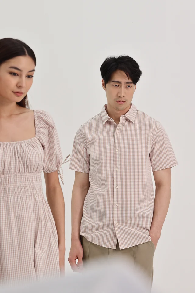 AIDEN GINGHAM BUTTON COLLAR SHIRT (OAT)