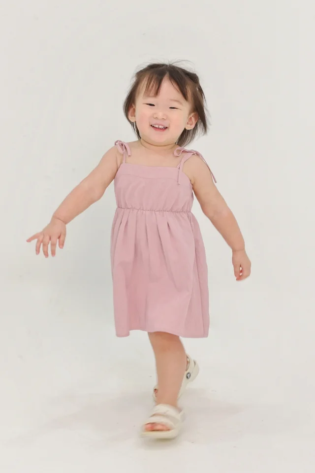 ERIN RUCHED TIE-STRING DRESS (SOFT PINK) - MINI GIRL