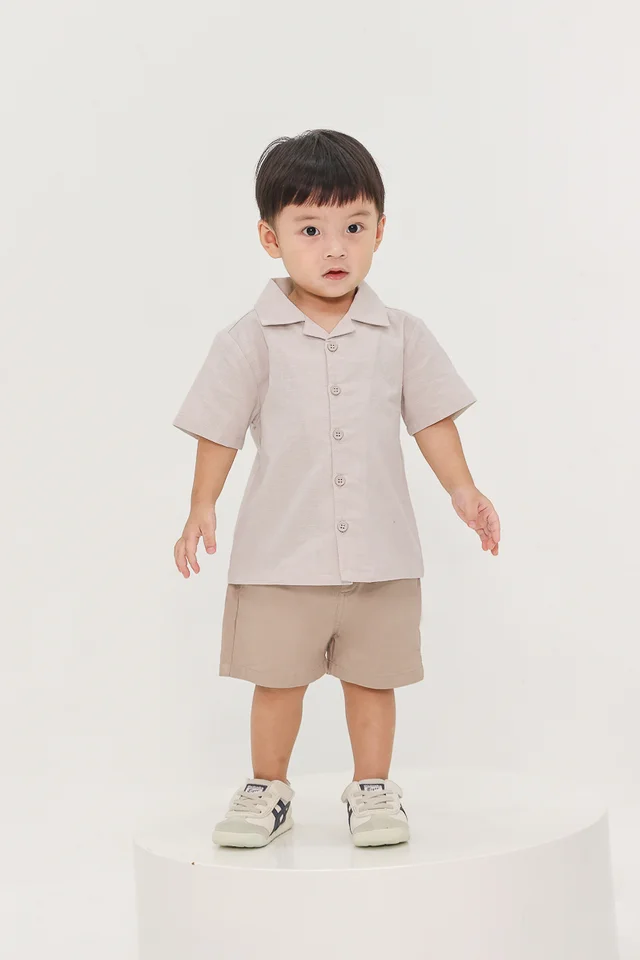 EZRA REVERE COLLAR LINEN SHIRT (BONE) - MINI BOY
