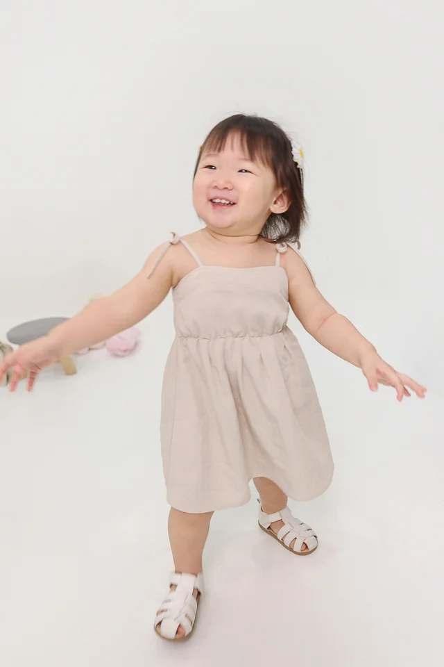 ERIN RUCHED TIE-STRING DRESS (BONE) - MINI GIRL