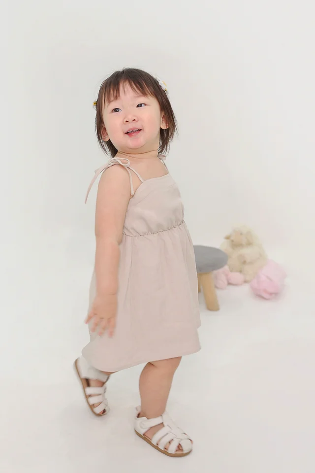 ERIN RUCHED TIE-STRING DRESS (BONE) - MINI GIRL