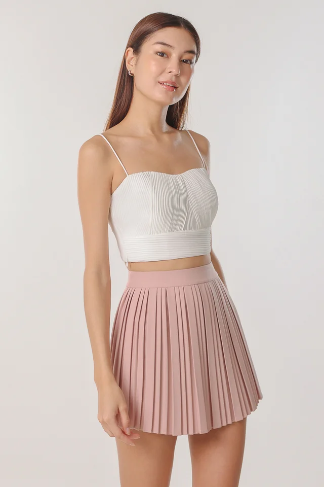 LIA PLEATED CAMI CROP TOP (WHITE)