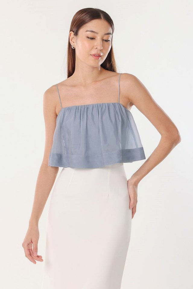 ZEN PADDED ORGANZA OVERLAY CAMI TOP (COAST BLUE) 