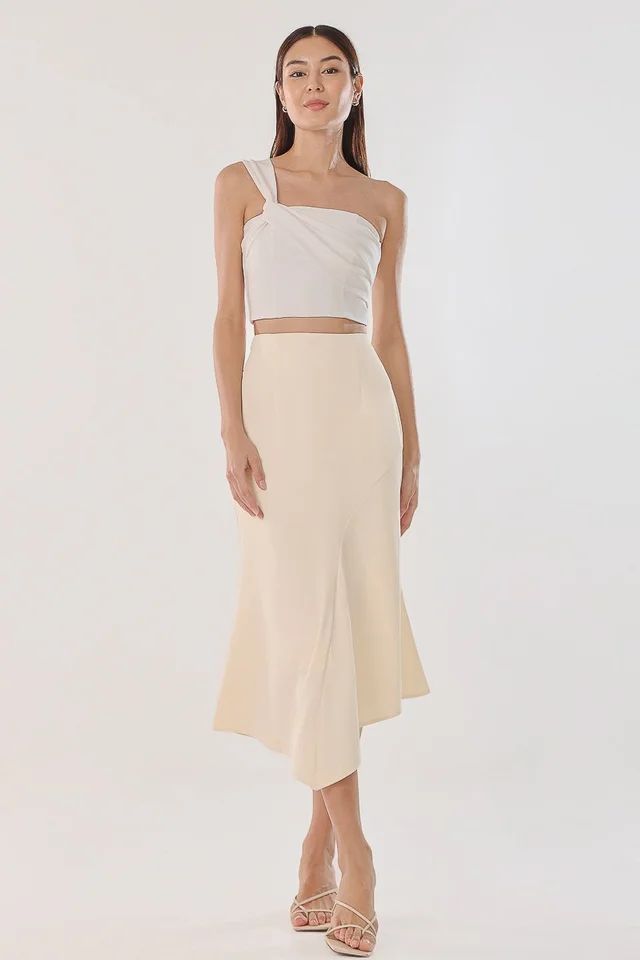 GINETTE ASYMMETRICAL DRAPE MIDAXI SKIRT (BUTTERCREAM)