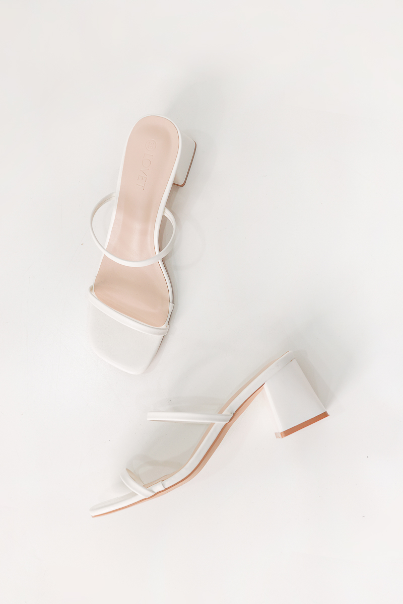 MAILEY DOUBLE STRAP HEELS (WHITE) | Lovet