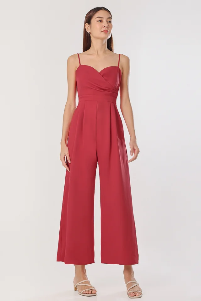 KRISTY SWEETHEART WRAP PADDED JUMPSUIT (CRIMSON PINK)