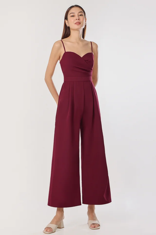 KRISTY SWEETHEART WRAP PADDED JUMPSUIT (WINE)