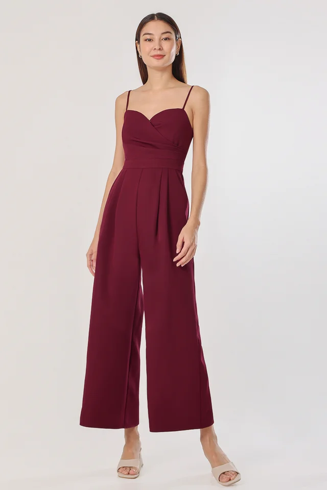 KRISTY SWEETHEART WRAP PADDED JUMPSUIT (WINE)