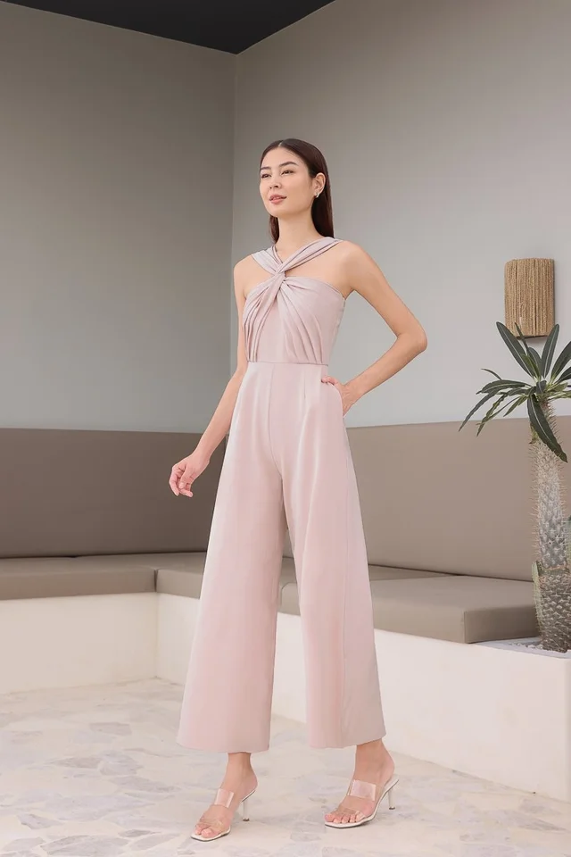 LORI TWIST KNOT PADDED JUMPSUIT (NUDE BLUSH)