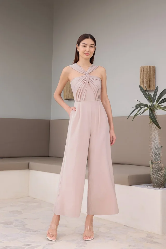 LORI TWIST KNOT PADDED JUMPSUIT (NUDE BLUSH)