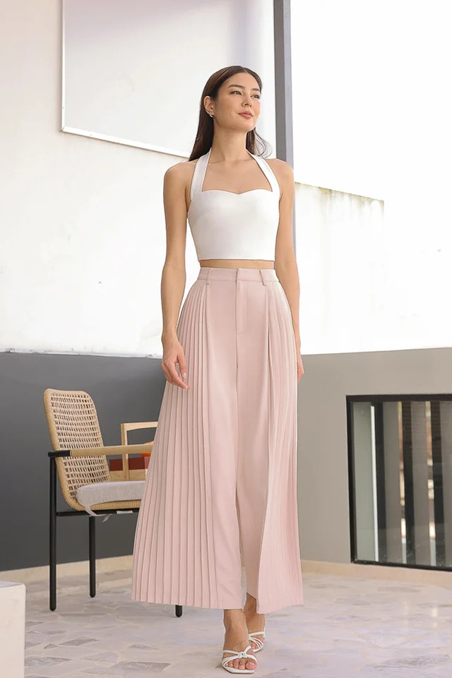 ZENA SIDE PLEATED PANTS (NUDE PINK) - REGULAR